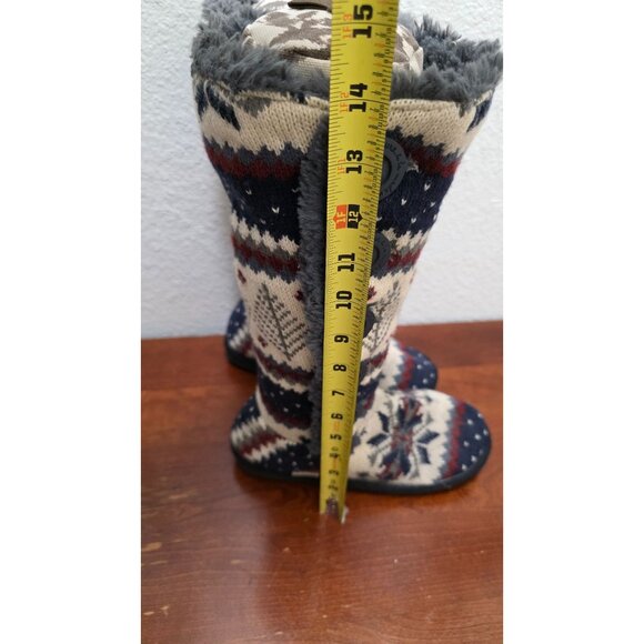 Muk Luks Women's Knee-High Nordic Pattern Knit Boots Faux Fur Lining Size 7 - Picture 7 of 8